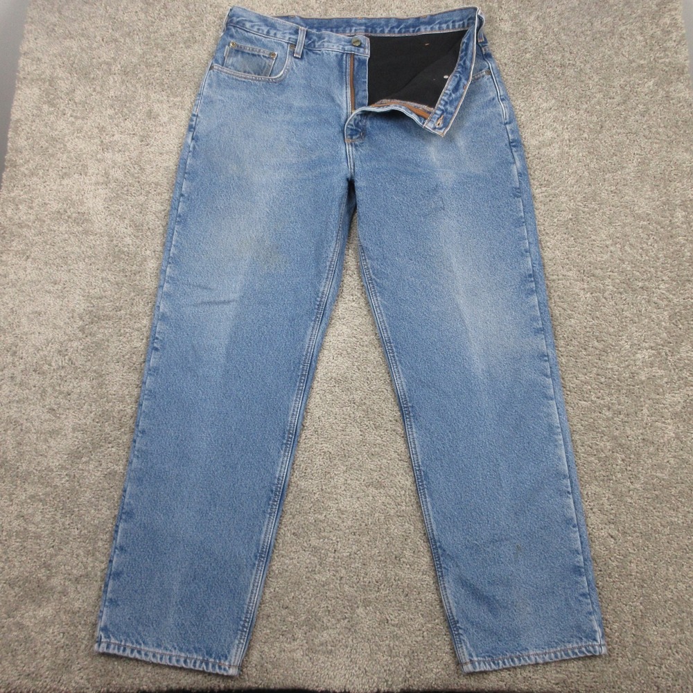 Carhartt Jeans Mens 38x32 Blue Workwear Fleece Relaxed Faded Zip Fly Denim Pants